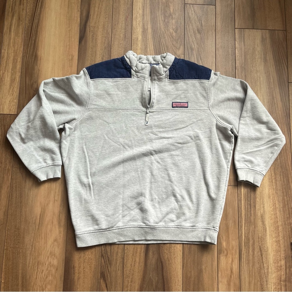 Vineyard Vines 1/4 Zip Men's XL Gray and Navy Pullover Sweatshirt with Corduroy